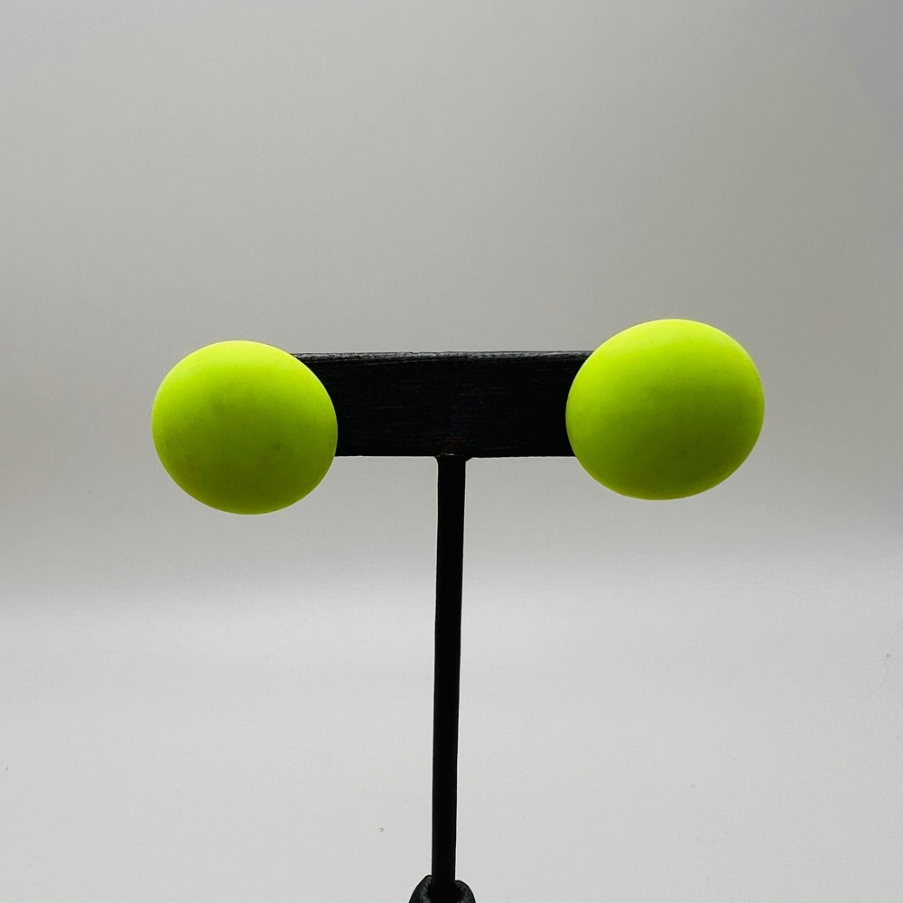 Neon Green Button Pierced Earrings Oversized Fluorescent Lime Round Post Backs